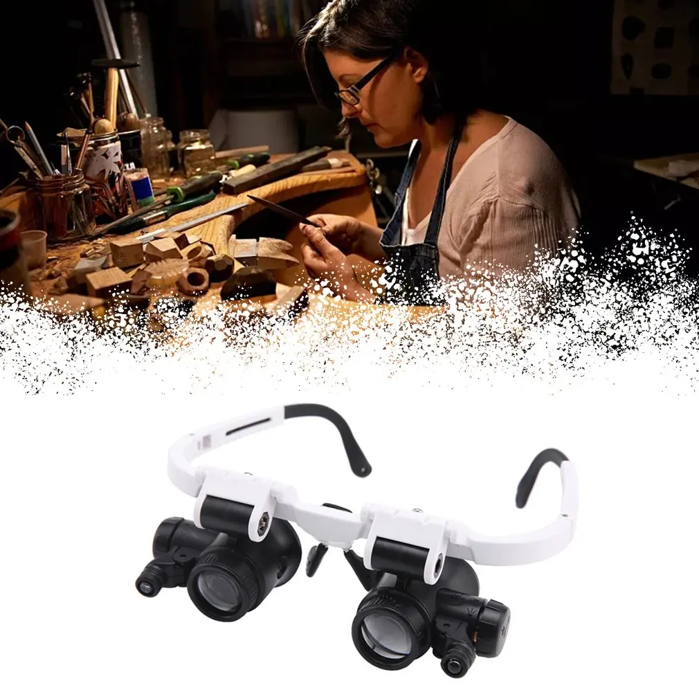 Head-Mounted Illuminating MicroscopeMagnifier With 8x 15x 23x Loupe Glasses Headband Repair LED Lamp Light Magnifying Glass