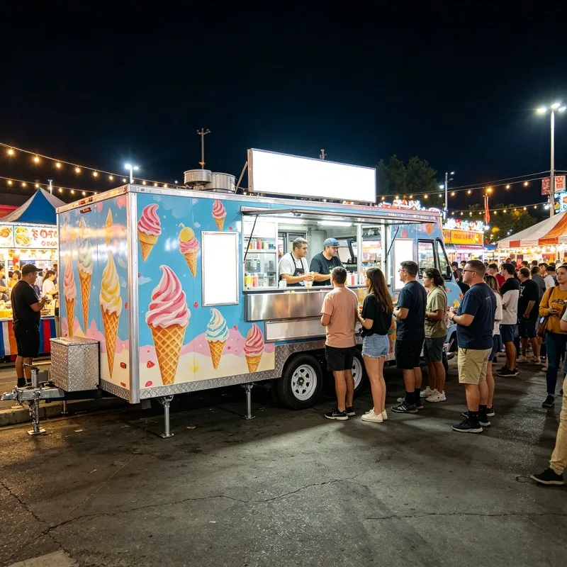 Customized Mobile Ice Cream Cart Refrigerated Food Trailer with Soft Serve Hard Ice Cream Service for Summer Events