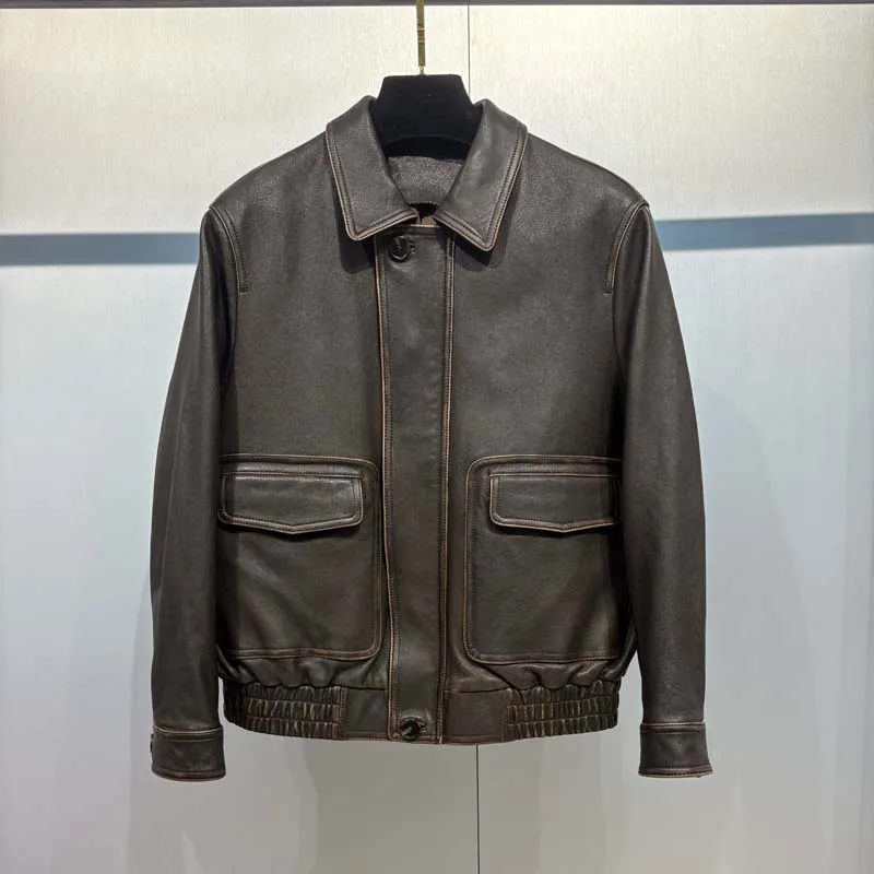 여성용 가을 겨울 브라운 빈티지 가죽 재킷 최상급 양가죽 고품질 숏 길이