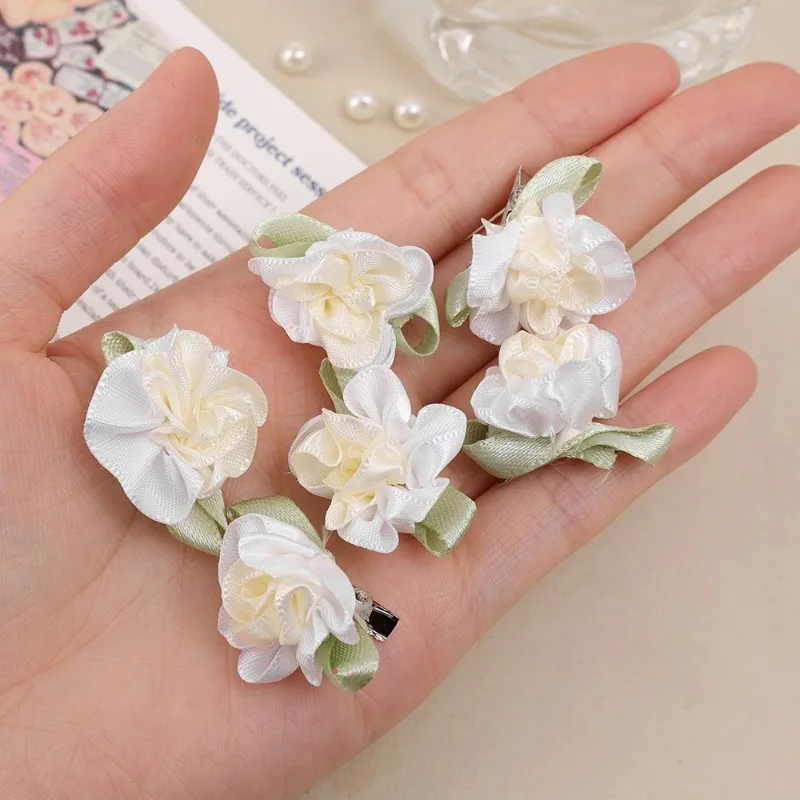 Flower Braided Hair Hairpin Hair Clips Small Satin Flower Barrettes Girl Sweet Elegant Jasmine Headdress Mini Hair Accessories