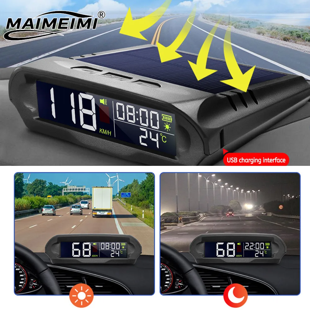 Auto Electronics Accessories X98 GPS Speedometer With Solar Charging Head Up Display Car Smart Digital Alarm Reminder Meter