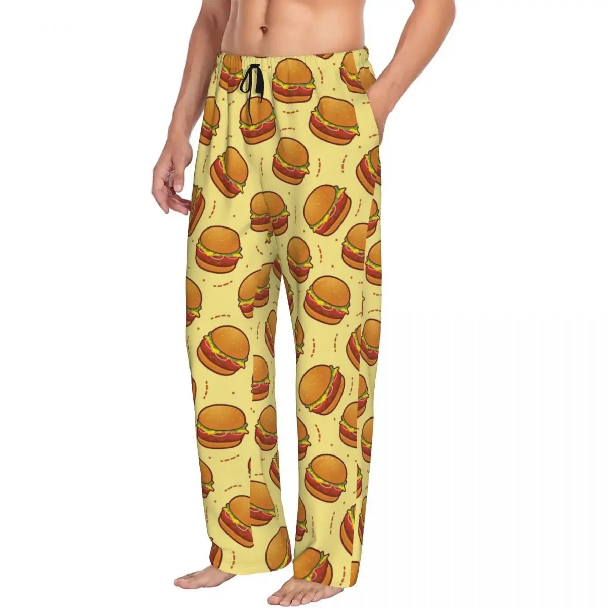 

Мужские пижамные штаны с узором гамбургера на заказ, одежда для сна с карманами для сна