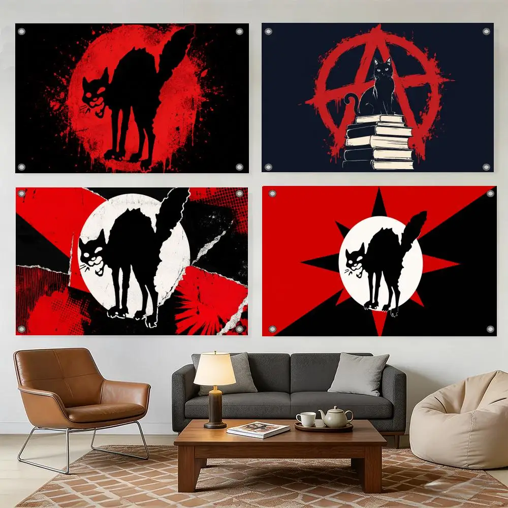 Anarchist Black Cat Flag Flags Home Yard & Garden Decor Banner - Indoor Outdoor Wall Hanging Flag