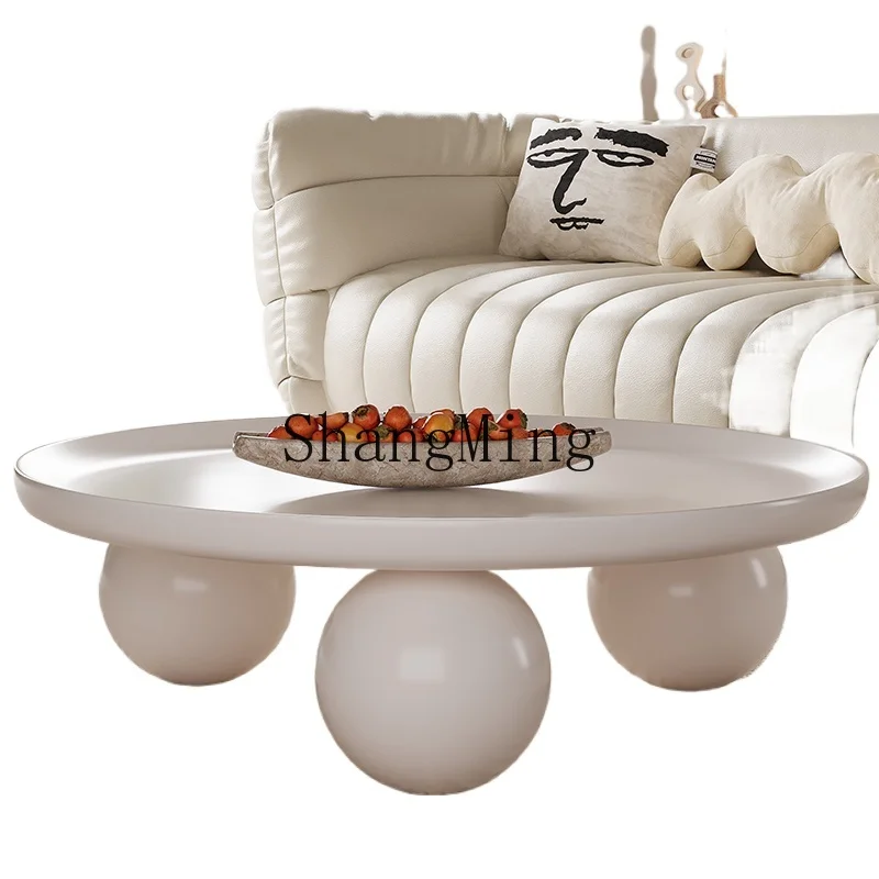 

ZYH light luxury new round cream wind coffee table living room home modern small apartment sofa round table