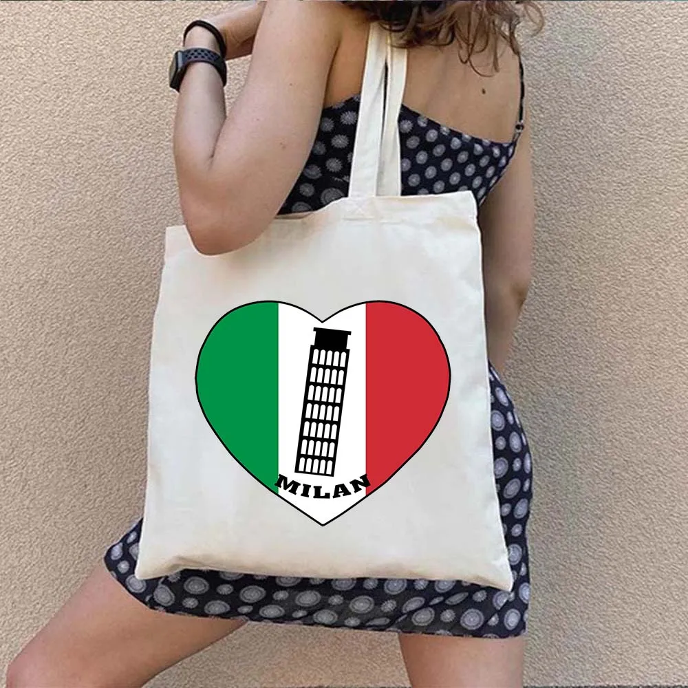 Italiano firenze Pisa torre milano Sicilia Italia roma Italia bandiera mappa milano Shopping spalla tela Totes borse Shopper borse