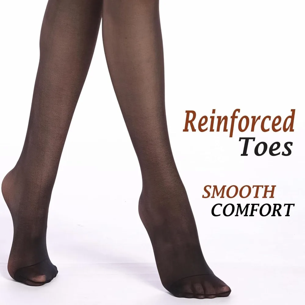 

1 Pair Run-Resist Sheer Tights for Women, Nylon Black Nude Tights with Reinforced Toes