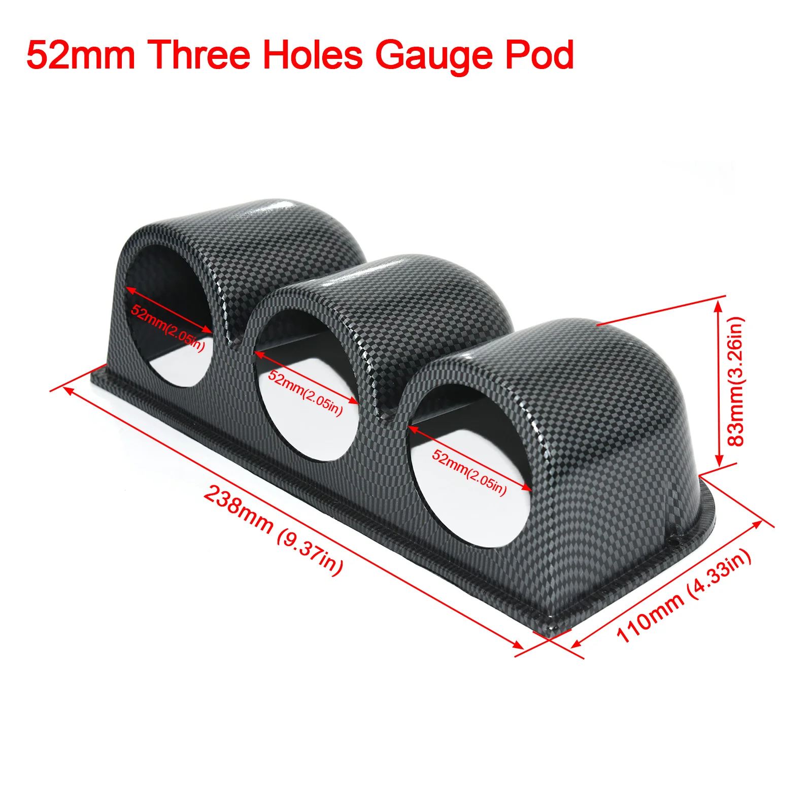 Carbon ABS 3-Hole Gauge Pod Holder – 52mm Meters – Left Hand Drive – Precision Auto Labs