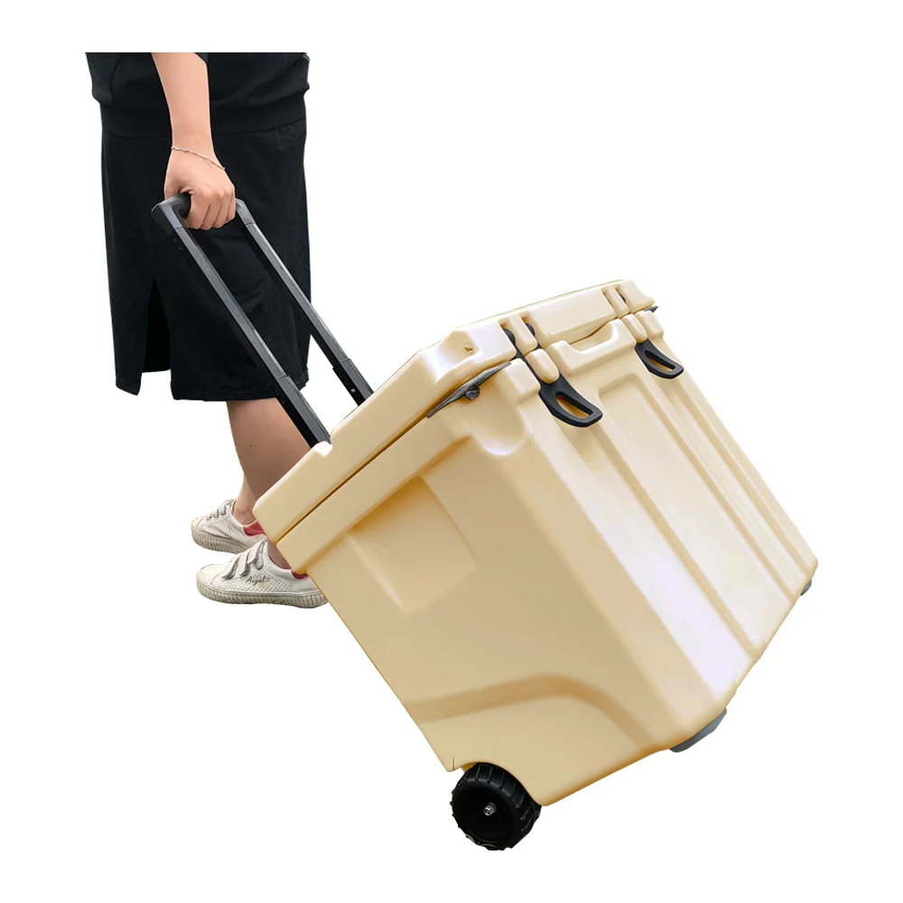 

Wholesale New Design 35L Portable Cooler Box Wheels PE Insulated Thermal Wheel Cooler Food Cans Storage Plastic Trade Fishing