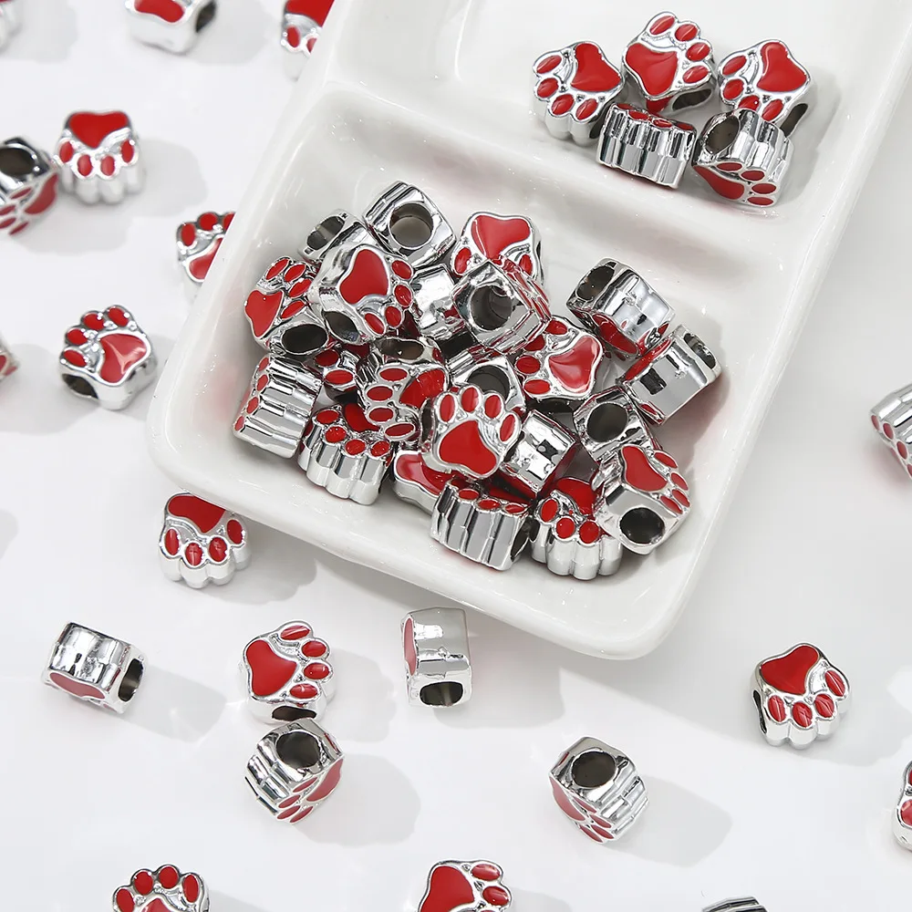 10 stuks 11x7mm Geperforeerde Hond Beer Kat Poot Acryl Druppel Olie Groot Gat Geïsoleerde Kralen Voor voor Sieraden Maken Diy Accessoires
