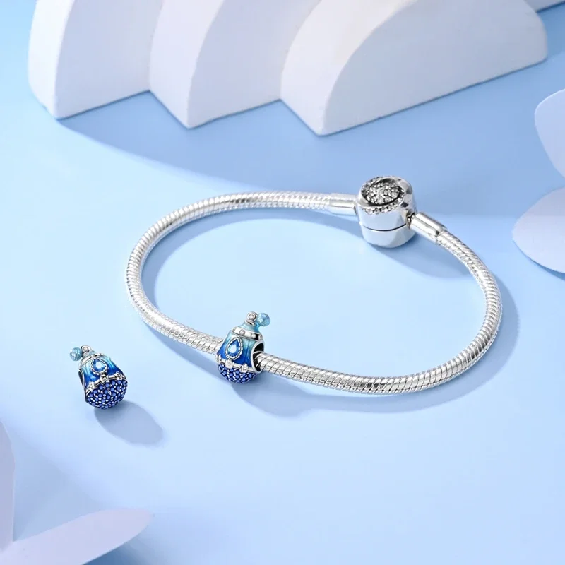 

Подвески из серебра 925, мечтательный синий цветок, бусины для флакона духов, подходят для подвесок Plata 925, оригинальный браслет, бусины для женщин, изготовление ювелирных изделий