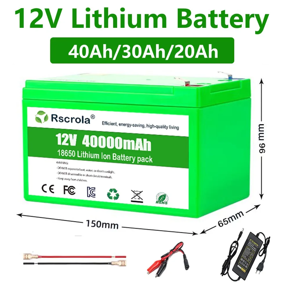 

Waterproof 12V Battery 40Ah 30Ah Rechargeable Battery 12v 18650 Lithium Batteries for Electric Sprayer Children's Car Stall Camp