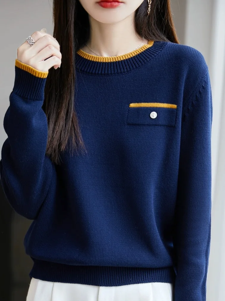 

Thiened Casual round Ne Sweater Women's Outlet Store End of Line Color Blo Knitted irt Warm Base Layer Leisure Sle