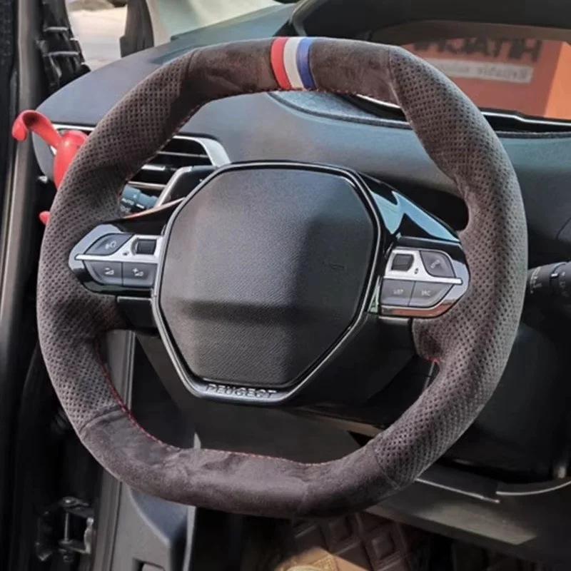 Car Steering Wheel Cover Braid Suede Leather For Peugeot 5008 2016-2019 E-208 2020 508 208 2019 2020 3008 4008 Car Accessories