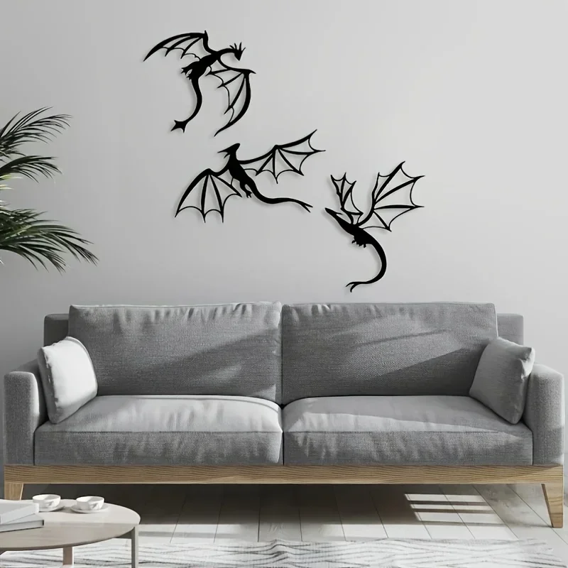 Elegant Indoor/Outdoor Décor - Patio, Balcony, Home Patio Balcony Decor Set of 3 Dragon Metal Wall Art Decor