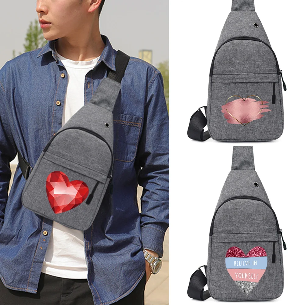 

Canvas Men Chest Bag Love Series Print One Shoulder Chest Bag Outdoor Casual Sport Funny Pack Fashion One Shoulder Crossbody Bag