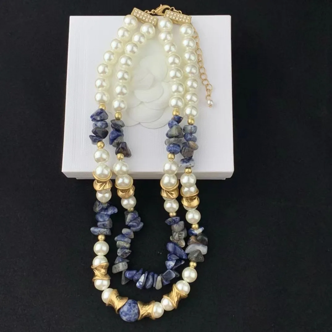 Collier en lapis lazumovies fait à la main pour femme, tour de cou en perles, bijoux de tempérament vintage, cadeau de fête pour fille, vente en gros