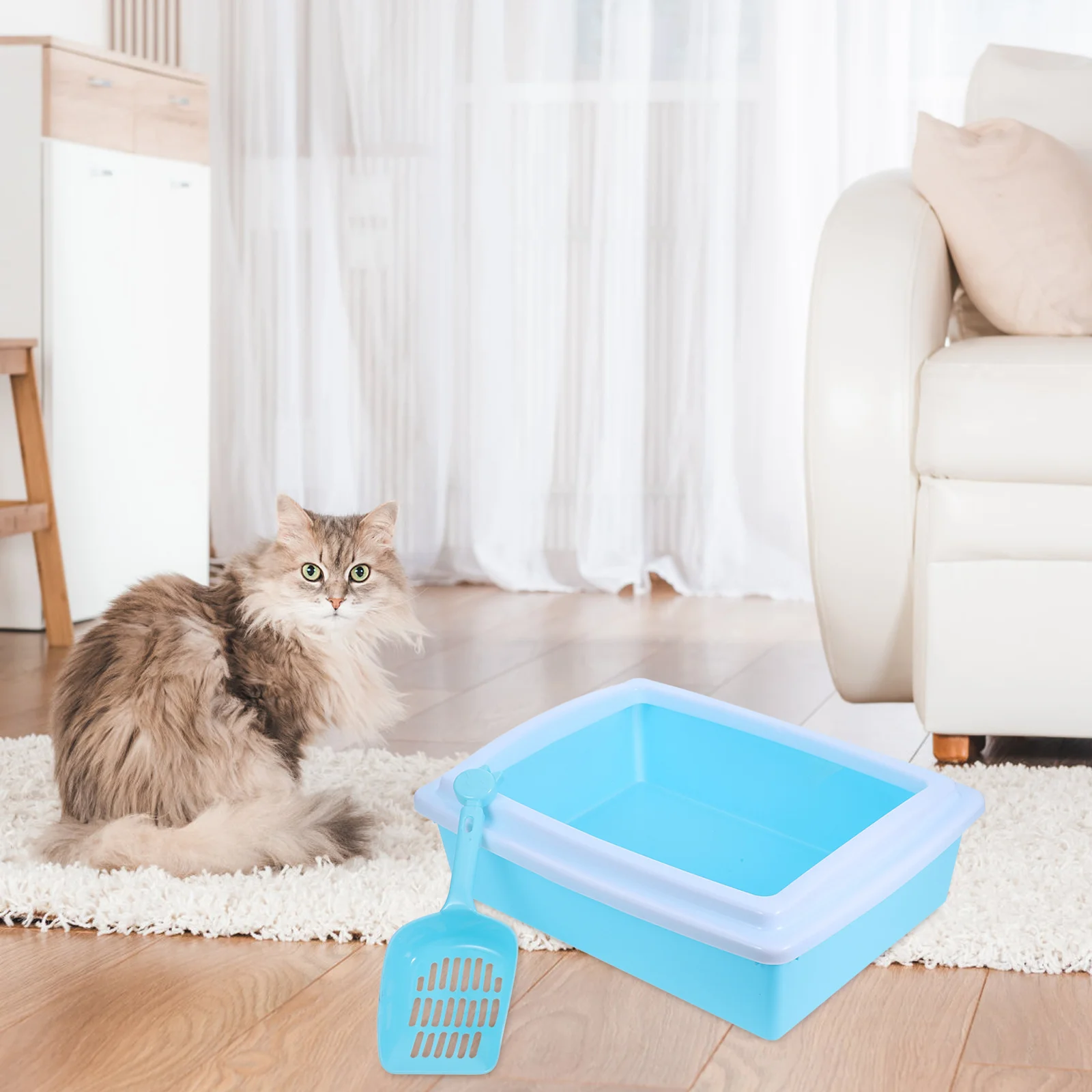

Semi-Enclosed Cat Litter Box Plastic Anti-Splash Open Tray Cat Toilet for Kittens Small Cats Convenient Pet Litter Pan