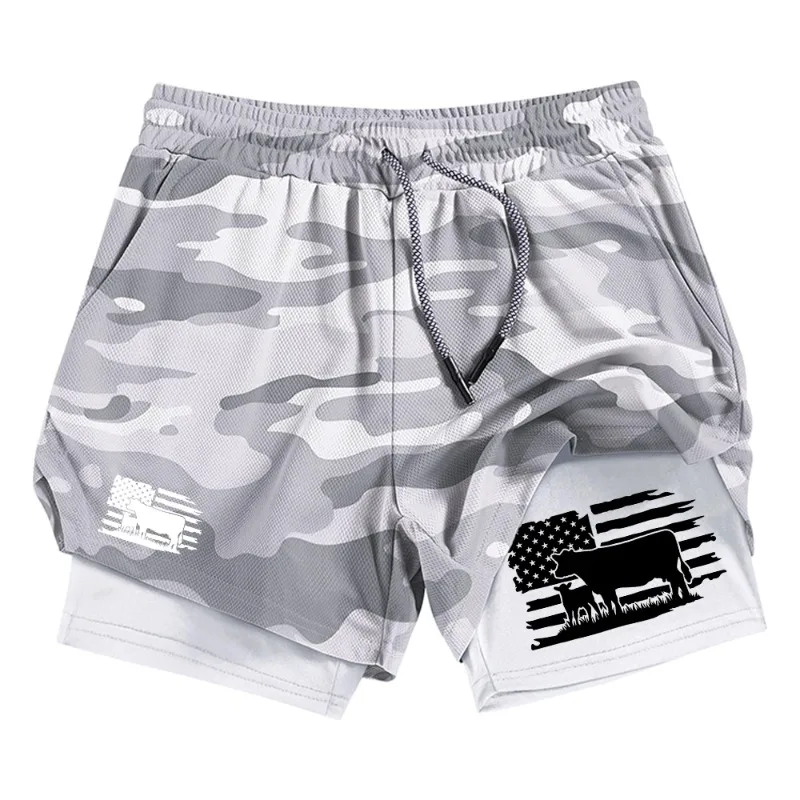 Athletic Activewear for Men's 2-In-1 Running Shorts Summer Outdoor Fitness Cycling Double Deck Quick Drying Comfortable Elastic