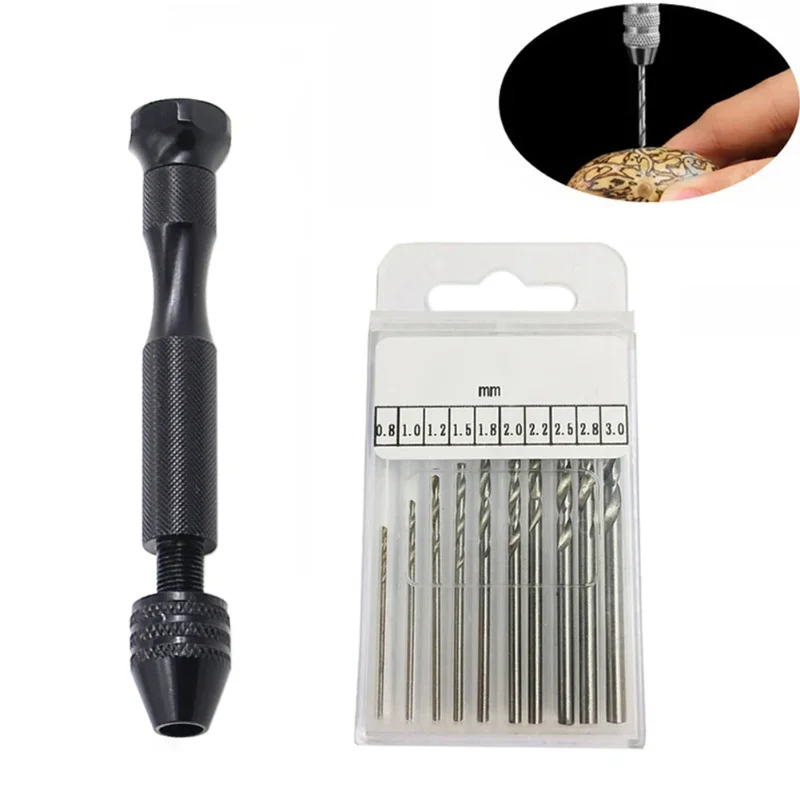 Mini Hand Drill with 0.8-3.0mm Drill Bits Set Rotary Tools for Jewellery and Models Hobby DIY Wood Craft Handmade Tools