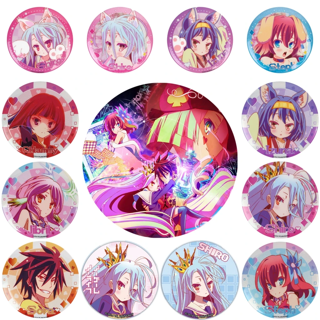 58mm Anime NO GAME NO LIFE Sora Shiro Riku Dora Stefani Dora Cosplay COSTUME Badge Pin SPTE Tinplate Brooch﻿ Prop Xmas Gilf