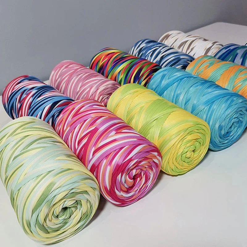 Gefärbter bunter Stoffstreifen, handgewebtes Taschenmaterial, DIY-Häkelteppich, Kissen, Aufbewahrungskorb, grobes Wollgarn