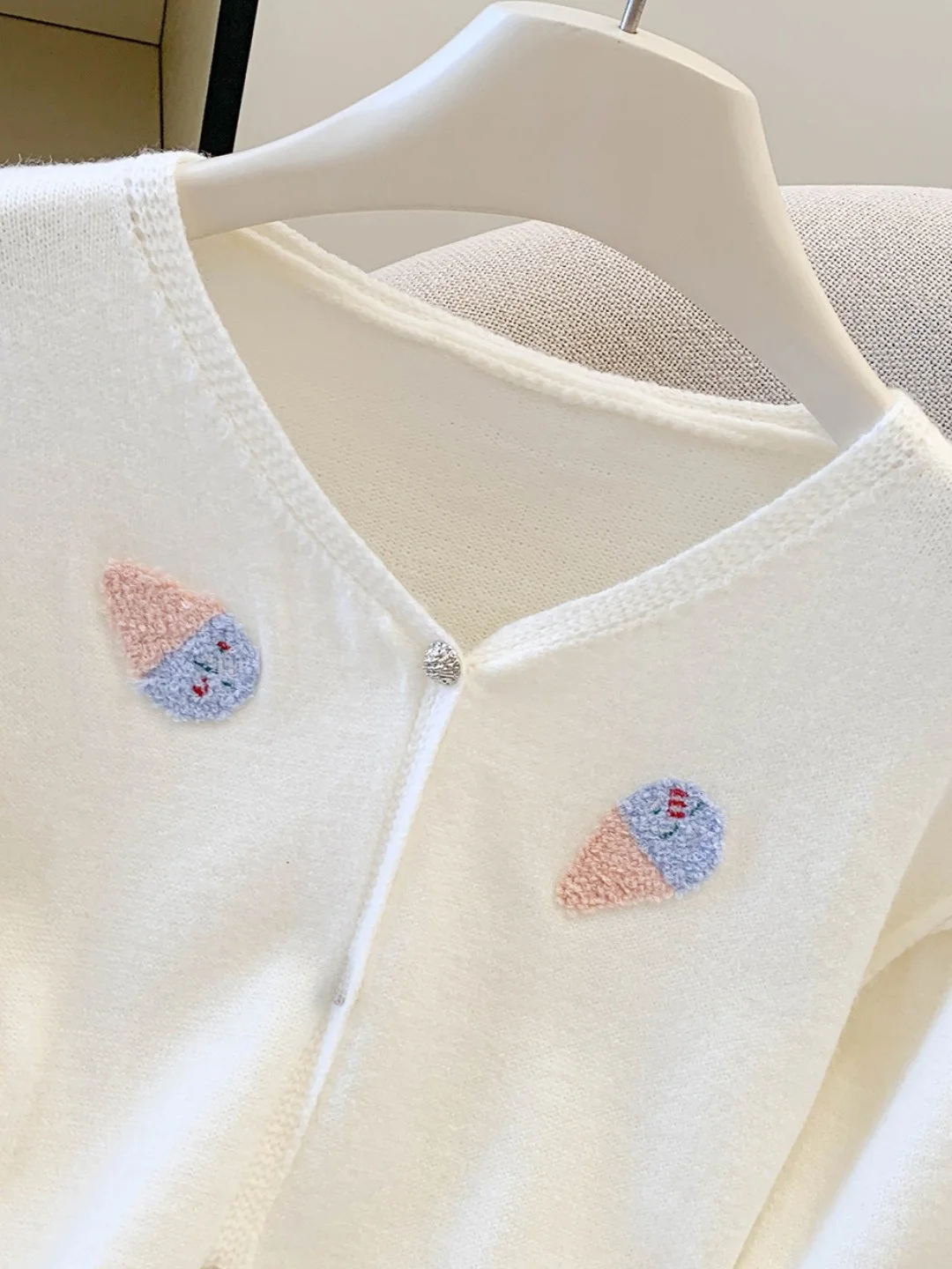 Lose gestrickte V-Ne Ice Cr Stitching Damen offene Strickjacke Herbst Winter New Sle Age-Defng Long Sve Pullover Jaet