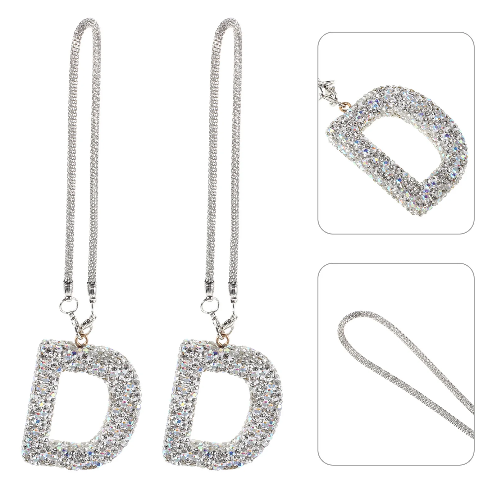 

2pcs Water Drill Car Hanging Ornament Rhinestone Letter D Lightweight Auto Decoration For Women Car Mirror Pendant Universal Fit