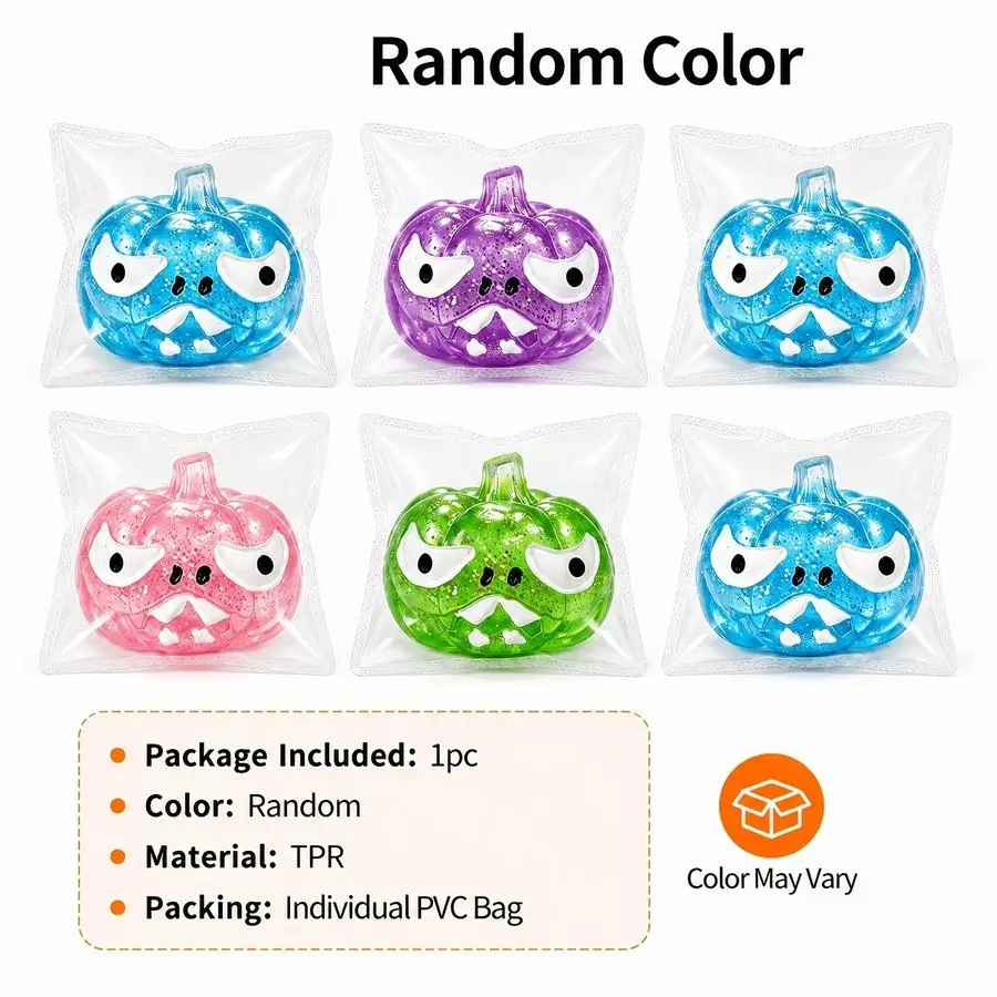 1/5/10/20/50/100pcs Halloween Pumpkin Squeeze Toy, Christmas Small Gift Random Color TPR Squishy Toy, Individually Packed in PVC