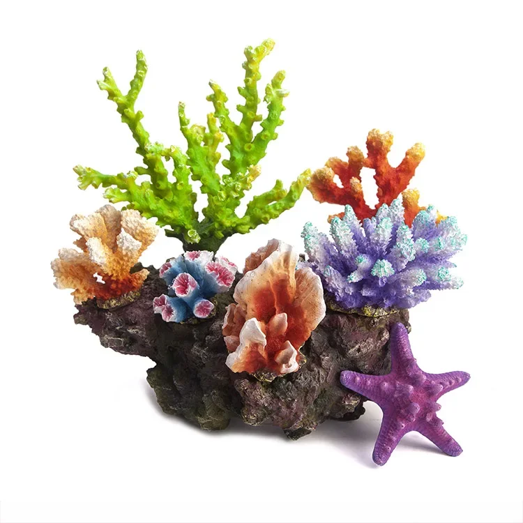 Fish tank colorful aquarium resin coral decoration man-made ornament with rock foundation