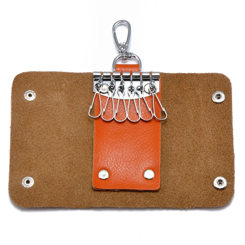 Portable Genuine Leather Housekeeper Holders Car Keychain Key Holder Wallet Unisex 6 Hook Snap Closure keys Storage Bag