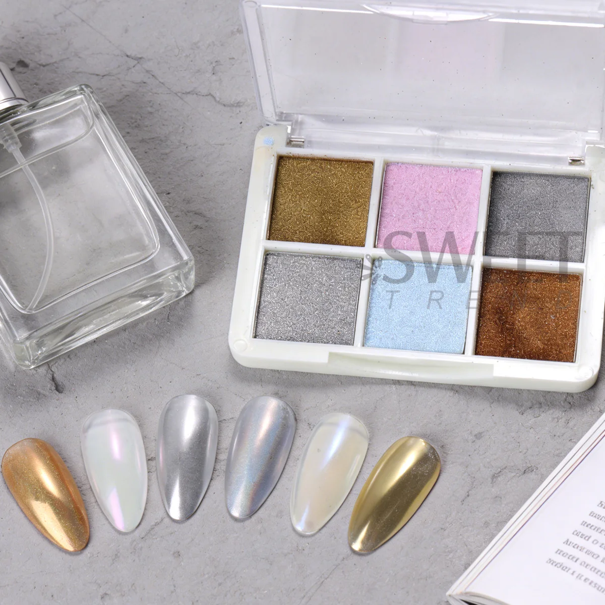 6色 マジックミラー ソリッドネイルパウダー 顔料 メタリックゴールド シルバー ラビングダスト マーメイド オーロラ エレガント フラッシュ マニキュア グリッター