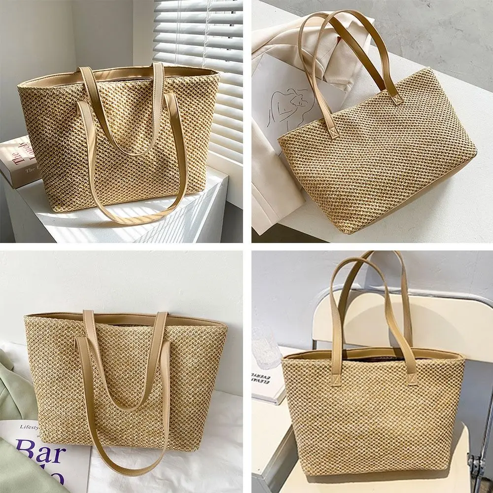 Summer Large Capacity Woven Casual Tote Bag Shopping Bag Straw Handbag Beach Straw Bag