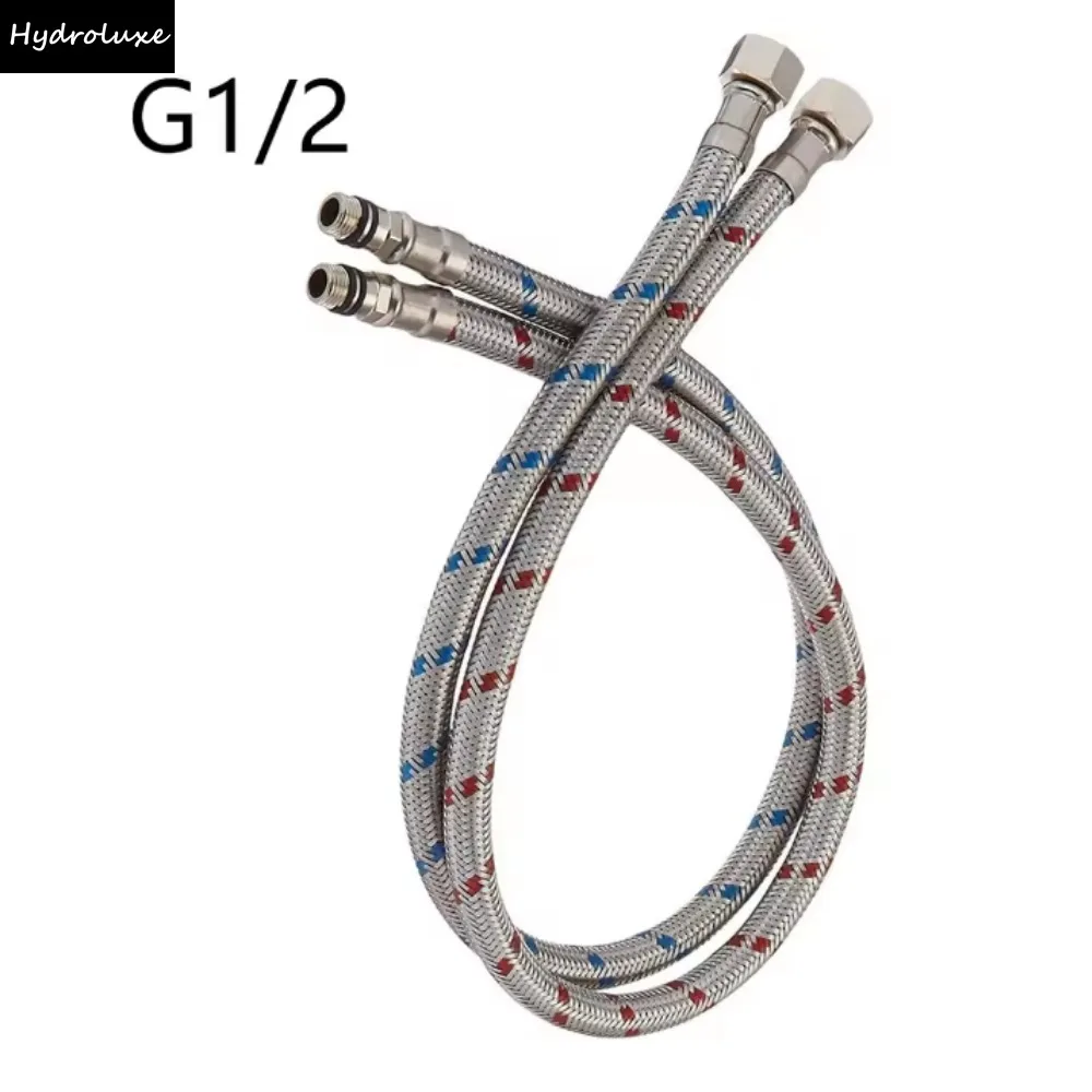 G1/2 G3/8 G9/16 60cm 1 Pair Hot and Cold Water Faucet Inlet Hose Heater Flexible Connecting Pipe Stainless Steel Faucet Pipe