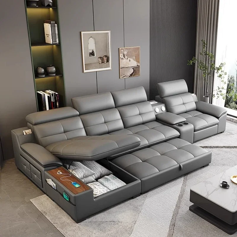 Nordic Functional Sofa Electric Adjustable Modern Storage Sofa Smart Leather Divano Letto Living Room Furniture