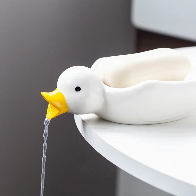 Duck Shape Ceramic Soap Box, Cartoon Soap Dish, Drainable Holder, Soap Stand, Cute Container, Bathroom Accessories