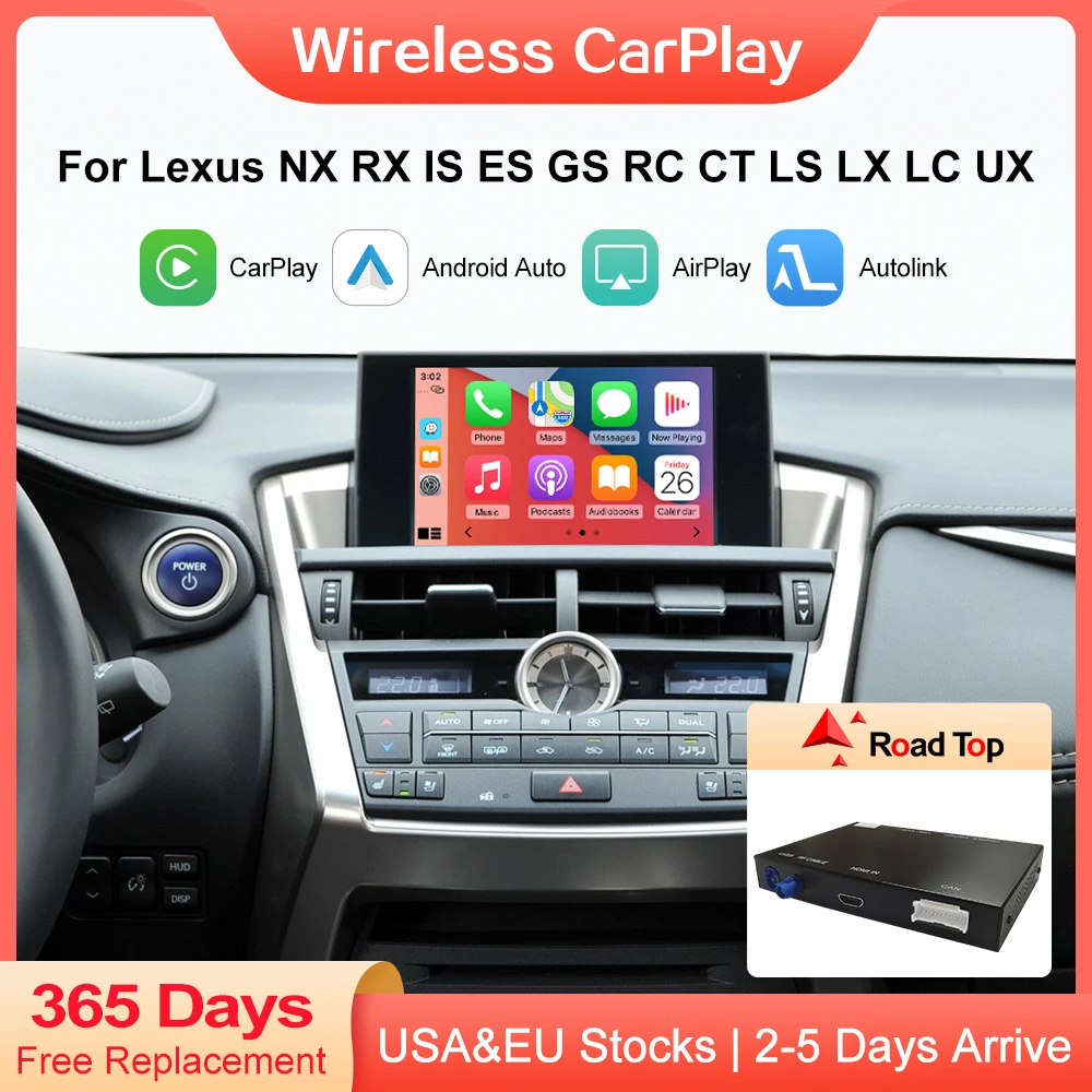 Wireless CarPlay Android Auto for Lexus NX RX IS ES GS RC CT LS LX LC UX GX 2014-2019 with Mirror Link AirPlay Car Play Function