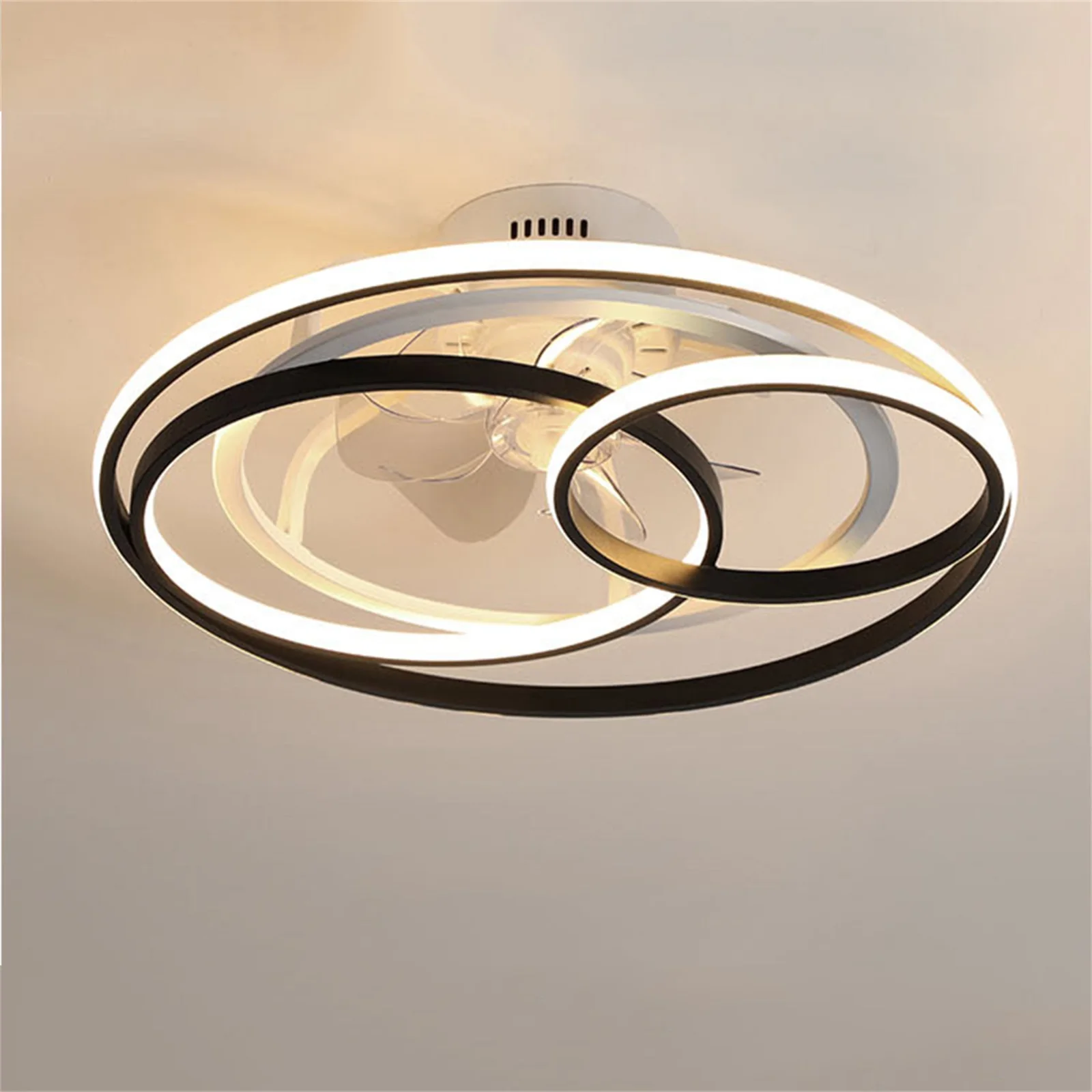 

Modern LED Semi Flush Mount Ceiling Fan Light Acrylic 4 Circle Ceiling Lamp with Remote 3Color 3-Speed Adjustable for Home Decor