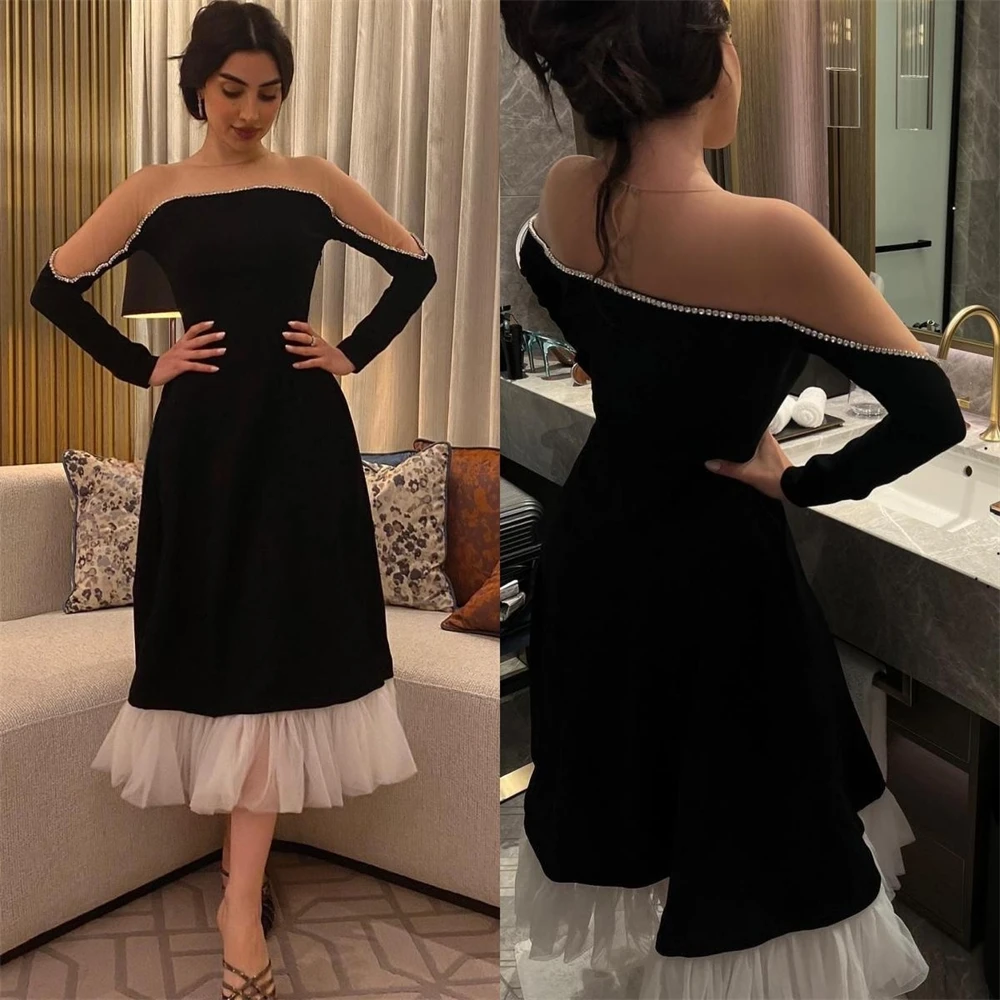 

Customized Evening Jersey Sequined Ruched Quinceanera A-line High Collar Bespoke Occasion Gown Midi Dresses Saudi Arabia