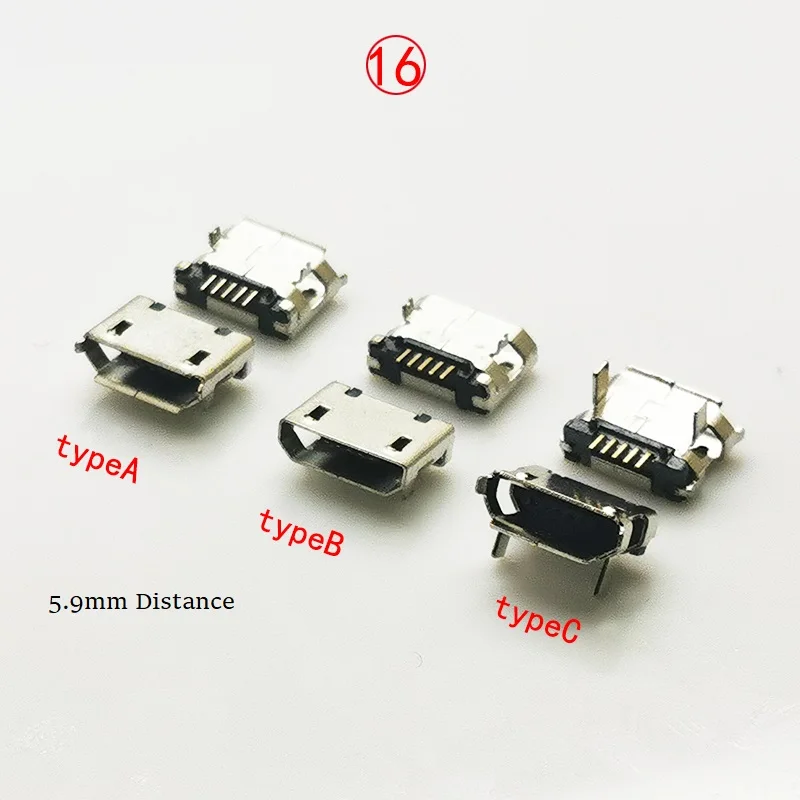 10pcs Micro USB 2.0 Connector B Type 5Pin Female 5.9 DIP Phone Tail Charging Plug Socket USB 2.0 Jack Soldering