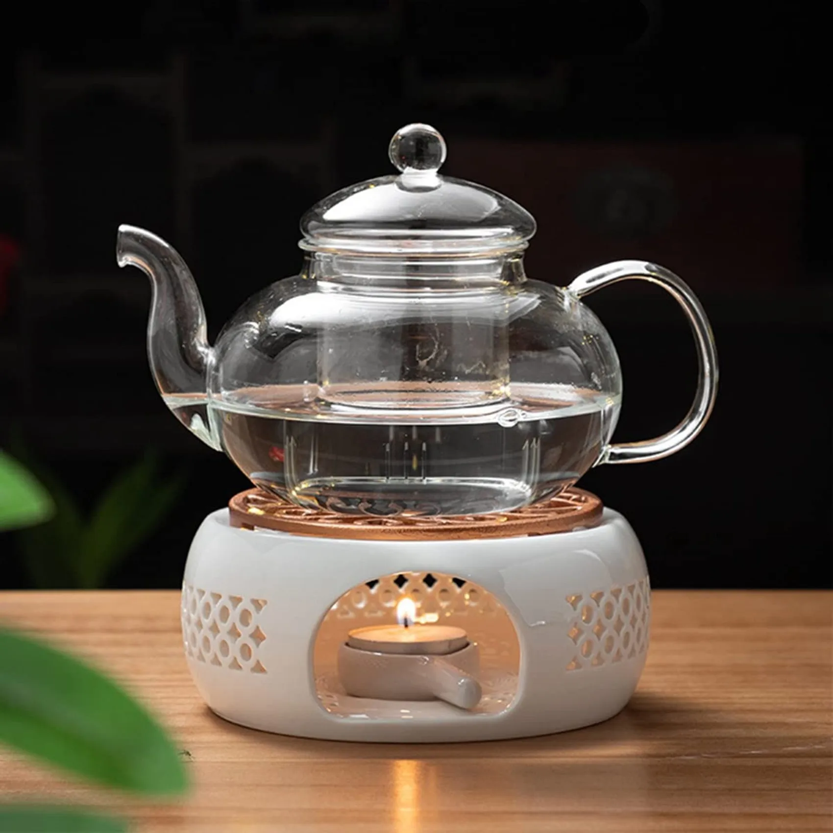 Ceramic Teapot Warmer Holder Base Tea Warmer Insulation Base Tea Coffee Water Warmer Candle Heating Base Holder Teaware