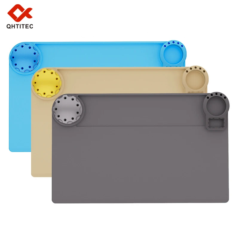 

3 Colors Silicone Soldering Work Mat with Solder Tip Holder and Storage Tray Heat Resistant Anti-static Pad for Phone PCB Repair
