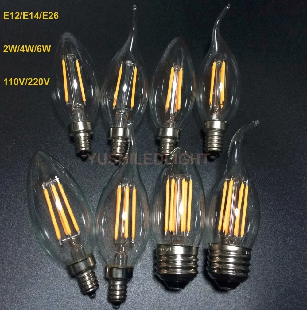 2PCS หรี่แสงได้ LED หลอดไฟ E14 E12 E27 COB โคมไฟ Super Bright Warm White 2700K Edison หลอดไฟ