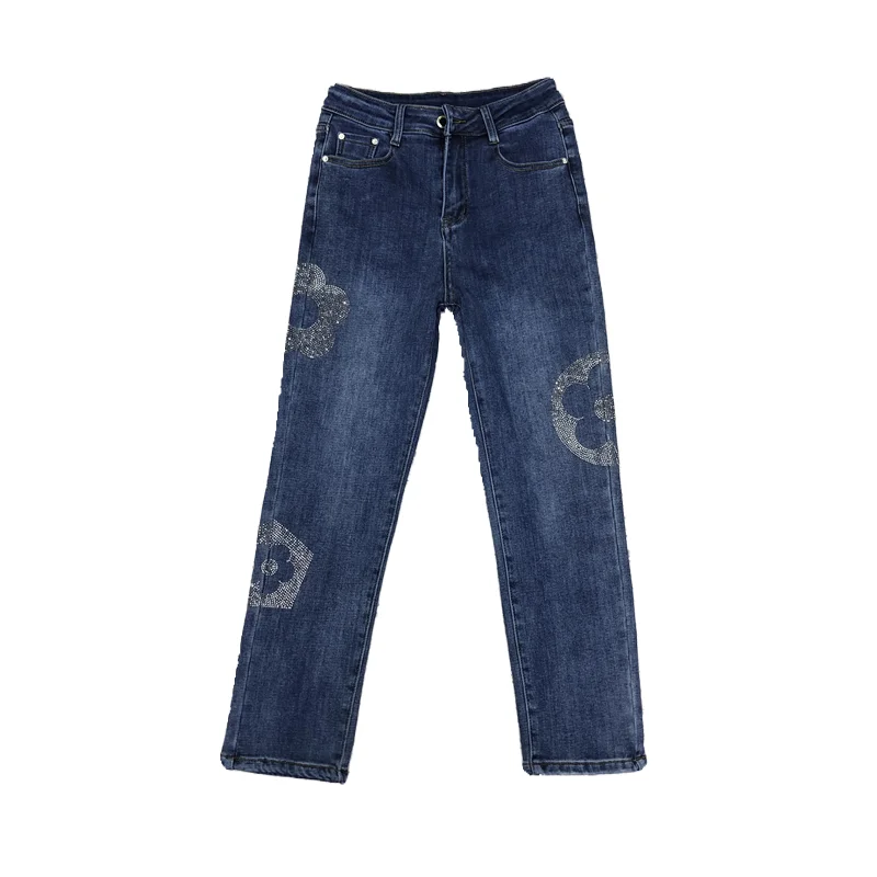 Làm Dày Mỏng Nhung Thẳng Quần Jean Nữ Mới Thu Đông Cao Cấp Co Giãn Cổ Chân-Chiều Dài Quần Nóng Khoan Denim quần Dài