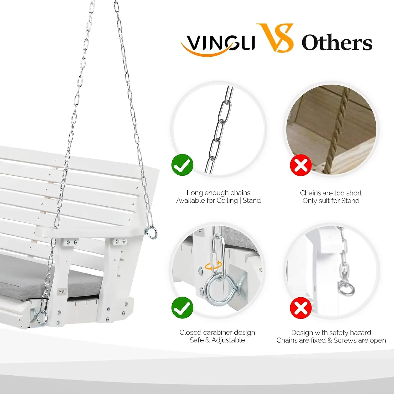 5 FT Outdoor Porch Swing with Frame, Patio Hanging Swing & Stand with Extra Cushions Heavy Duty 880 LBS for Yard,, Customized