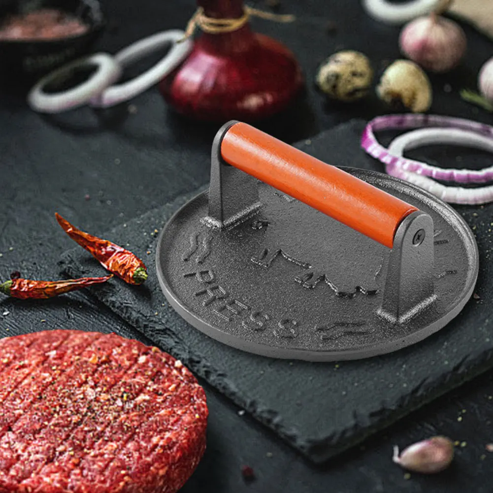 Cast Iron Smash Burger Press Heavy-Duty Hamburger Patties Meat Masher Circular Meat Press Mold for Deli Meats Kitchen Accessory