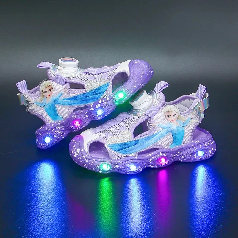 Disney led light Elsa Princess children\'s sandals summer new girls sandals for small children baby light beach shoes