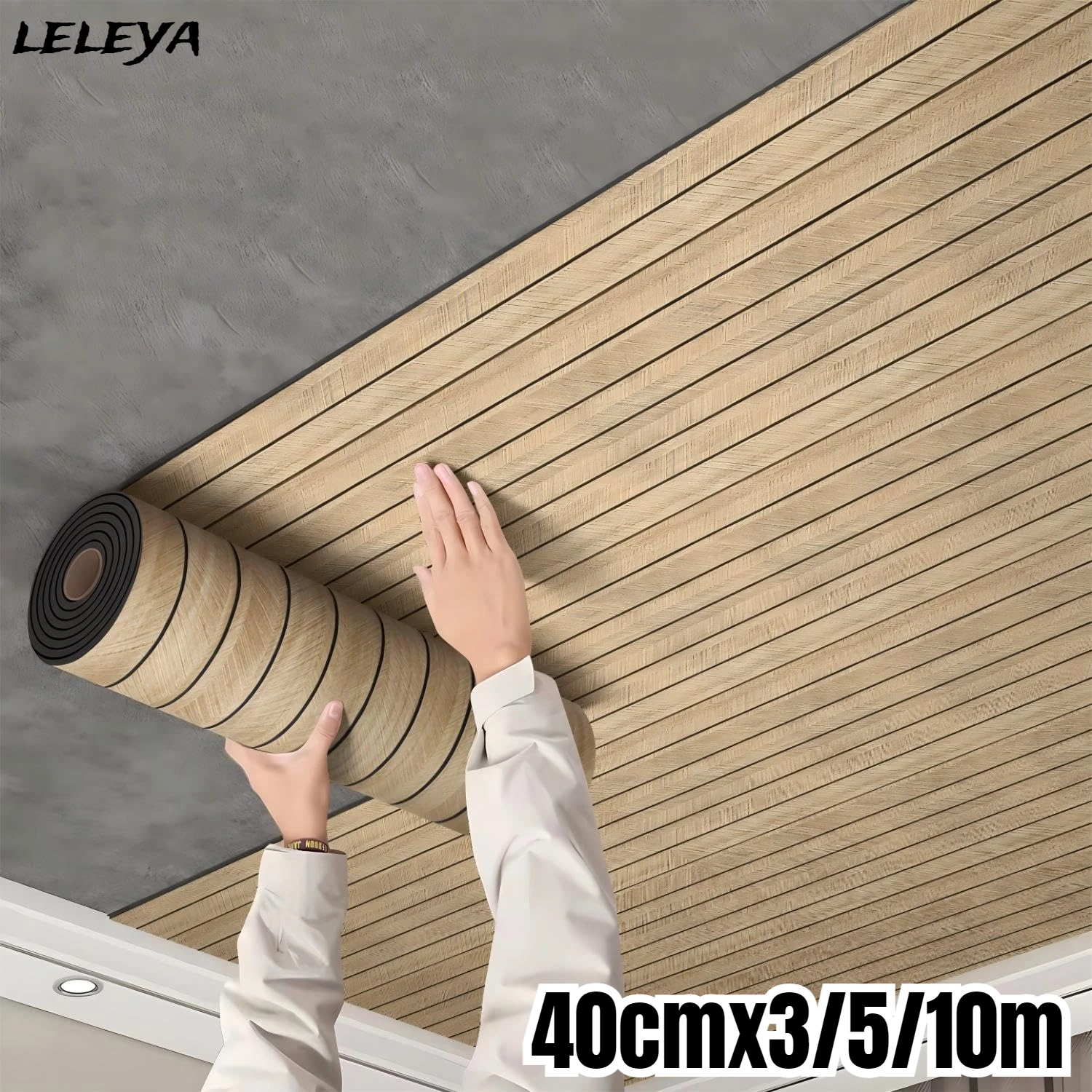 Wood Grain Slat Wall Panel Self Adhesive Wall Sticker Thickened Resistant  PVC Slat Wallpaper Foam Paneling for Wall Ceiling