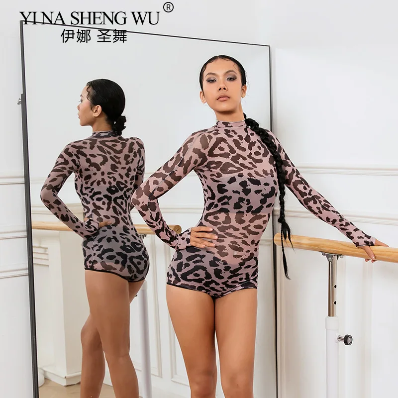 

Боди для латинских танцев, женское сетчатое боди с длинными рукавами, тренировочная одежда для взрослых, одежда для занятий национальным стандартом танцев