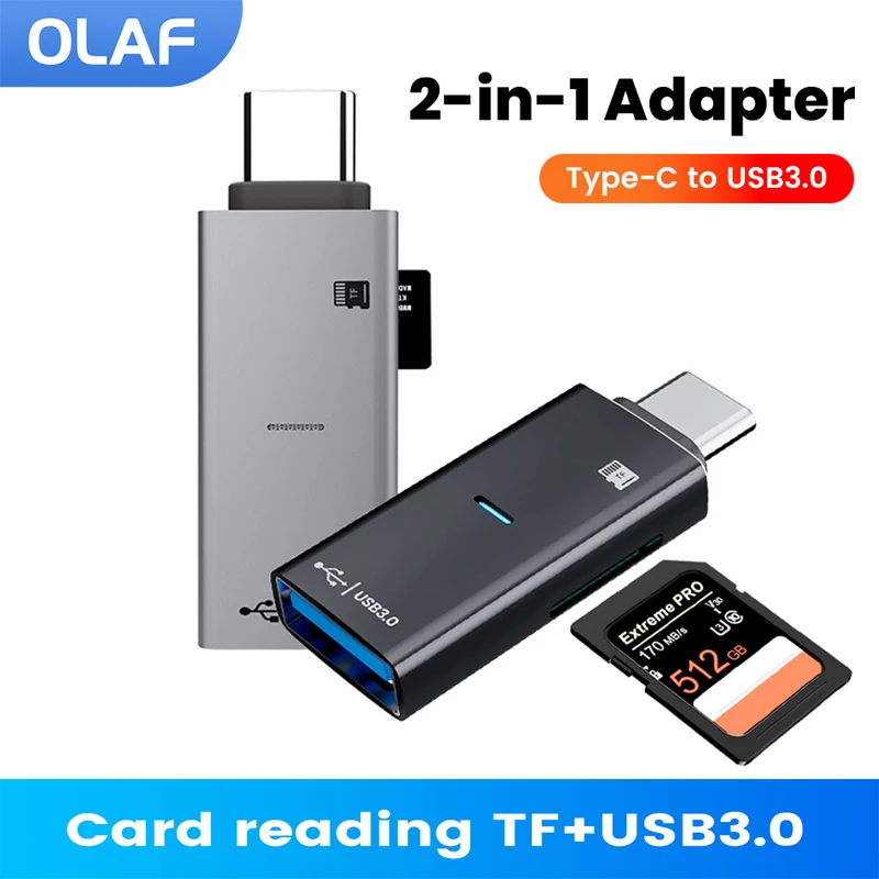 Olaf 2-in-1 OTG Adapter Type C To USB3.0 TF Memory Card Reader USB3.0 USB Flash Drive Card Reader Fast Data Transfer Converter