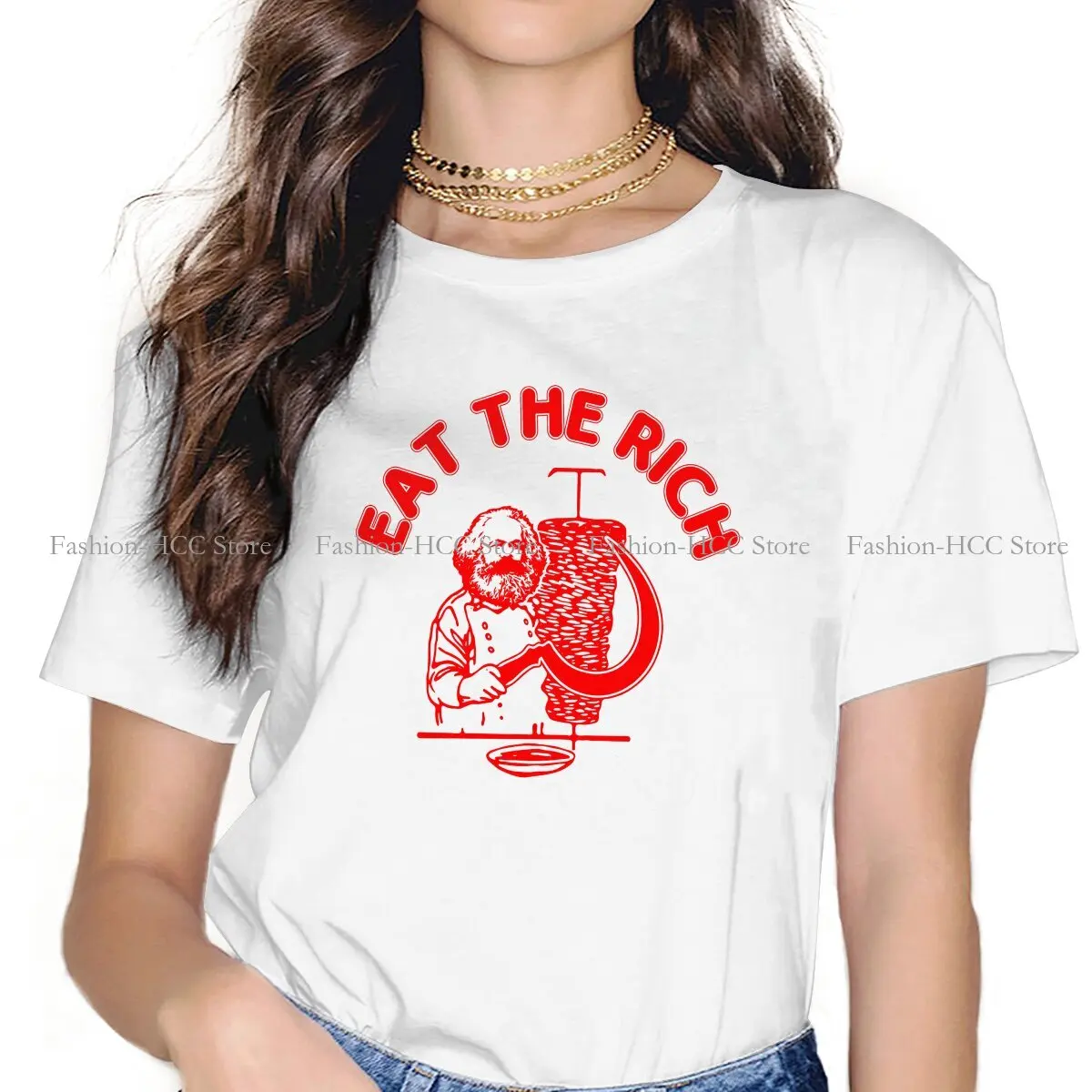 Eat The Rich Doner Doner Kebab Socialist Hasan Piker Round Collar Polyester TShirt Karl Marx